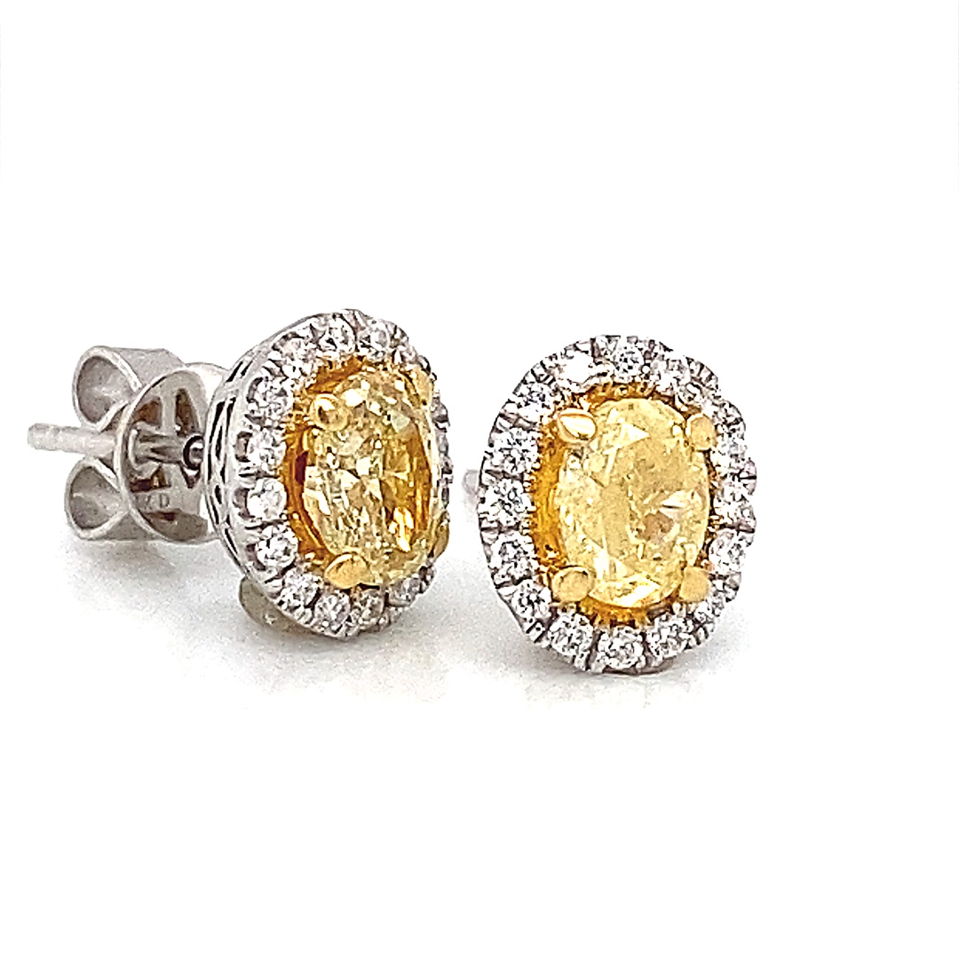 Oval Fancy Yellow Diamond Earrings